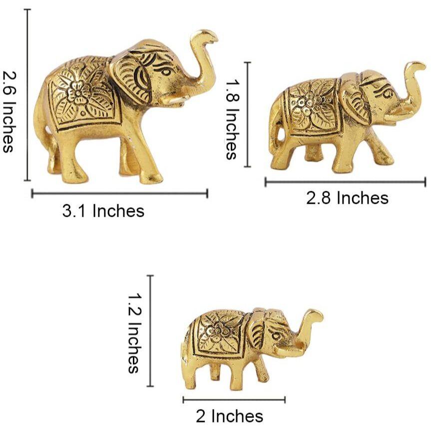 Set mit 3 goldenen Elefanten-Idolen und Prunkstücken für Heimdekoration und Geschenke. Dekoratives Prunkstück – 6 cm  (Metall, Gold)