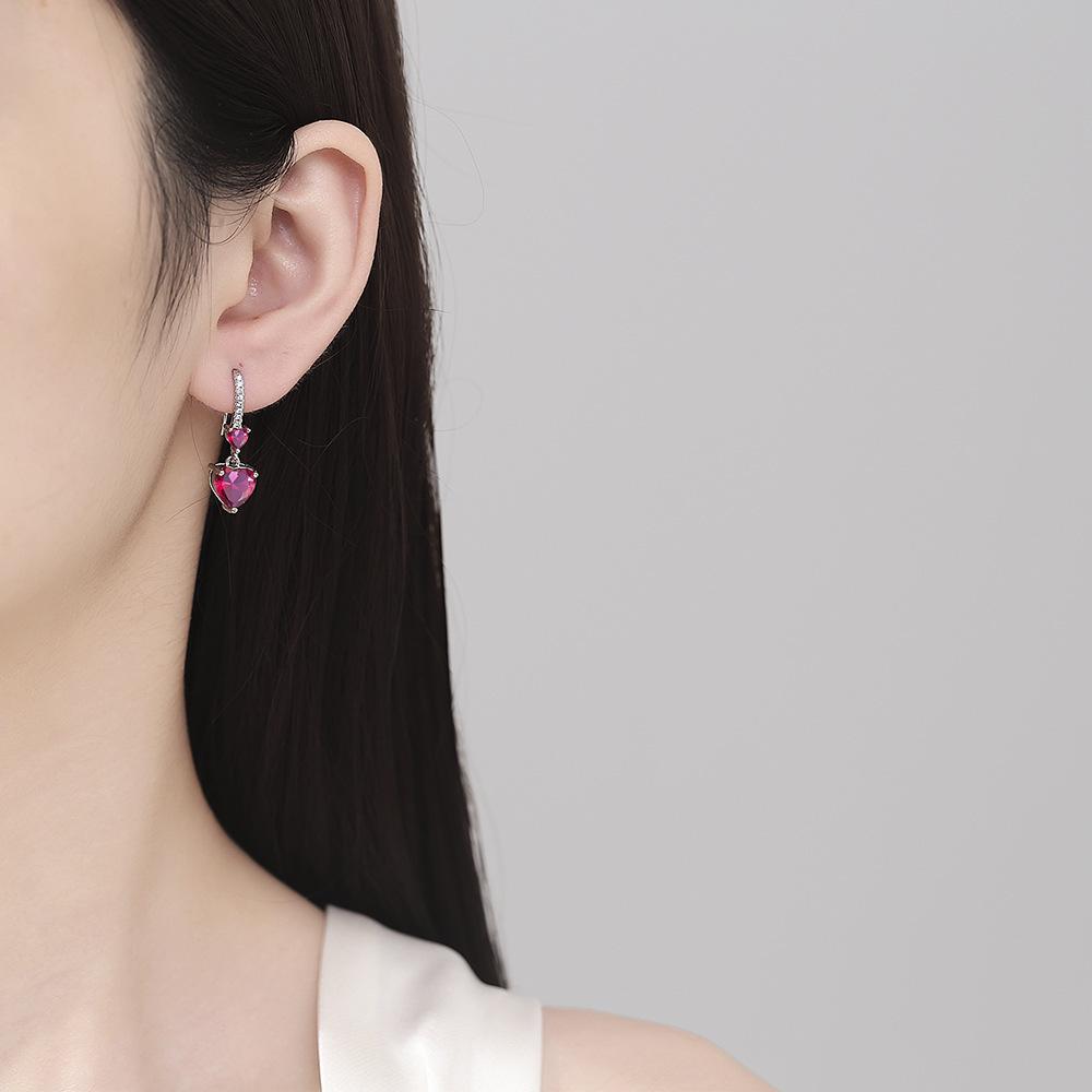 2026 Sweet Peach Heart Crystal Earrings Zircon Copper Ear Buckles Personality Earrings Women's Earrings Jewelry Accessories