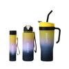 40oz Gradient Plastic Cup Set: Large Capacity, Portable Handle, Ice King Cup with Straw & Lanyard