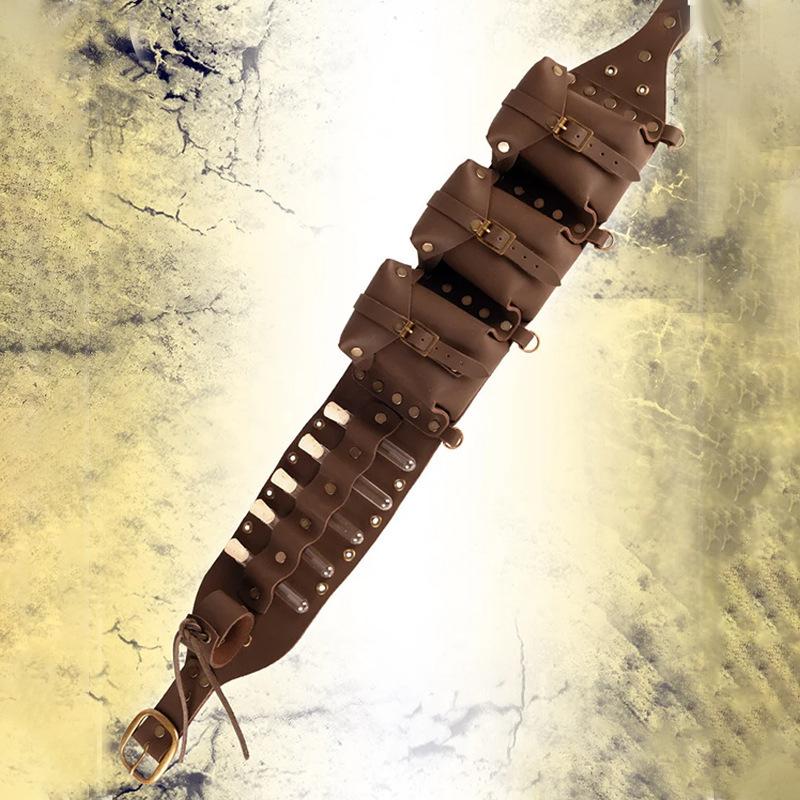 Medieval Steampunk Vintage Leather Belt Cosplay Knight Halloween Costume Accessories Fanny Pack