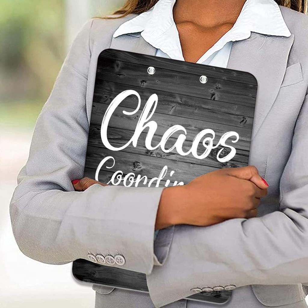 Quote Chaos Coordinator - Plastic A4 Clipboard and Flannel Pen Bag Combination, Low Profile Metal Clip, Decorative, Office, Learning, Cute Clipboard