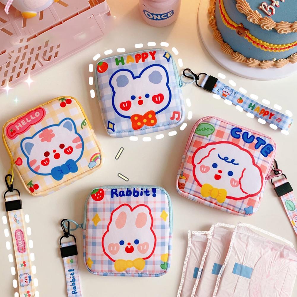 Girls Sanitary Napkin Storage Bag Cute Sweet Portable Large-capacity Key Headphone Handbag