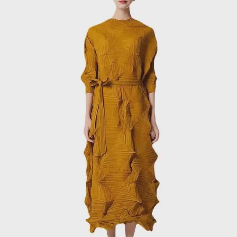 Nepravidelné plisované dámské šaty plus size - High-end, volný střih na jaro a podzim