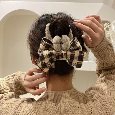 New Korean Style Hairy Hair Accessories with Bow Tie Autumn Hair Clip Women's Back of The Head Clips Big Hair Clips Shark Clips