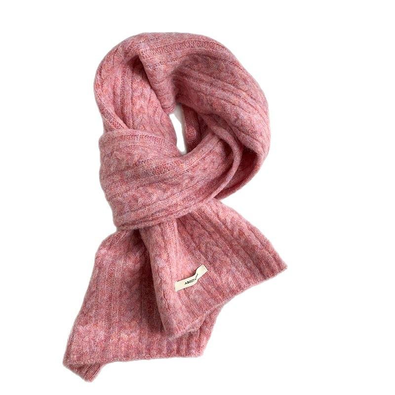 New Solid Color Twist Knitted White Green Scarf for Women in Winter with Wool Warm Scarf Korean Style Student Versatile