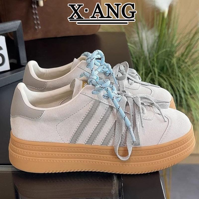 Leather Color Matching Women's Shoes Spring Summer New Thick-soled Pair of Shoelaces Board Shoes Casual Sports Shoes