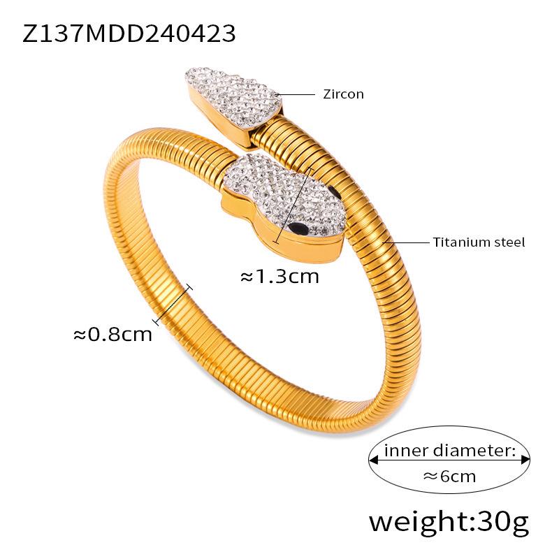 18K Gold Plated Zirconia Inlaid Titanium Steel Snake Head Tail Chain Bracelet