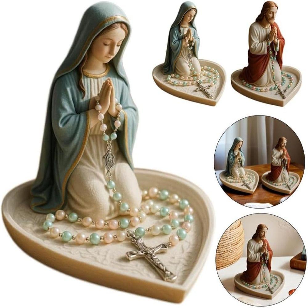 Resin Virgin Mary Rosary Holder Jesus Necklace Storage Holder Prayer Rosary Holder  Office