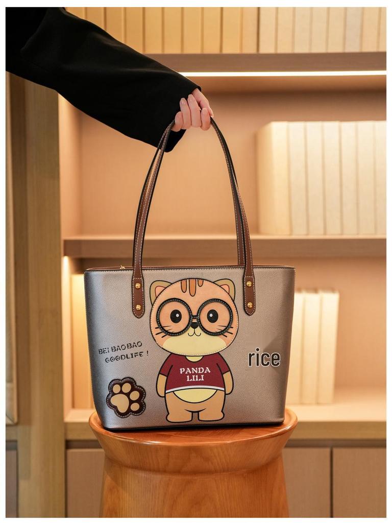 Trendy Luxury Cartoon Tote: Cute Street-Style Shoulder Handbag for Women