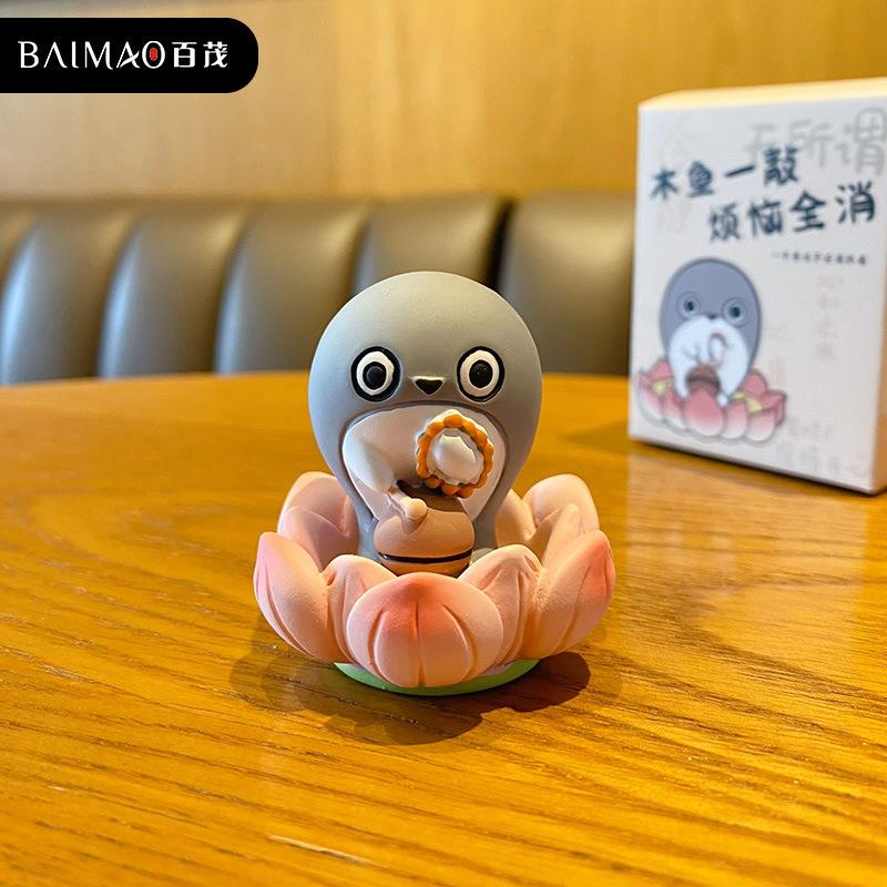 Cartoon Exquisite Resin Handicraft Desktop Small Ornament, Original Buddhist Good Luck Lotus Lotus Pig Cute Handmade Figurines color box