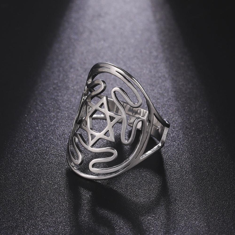 Dawapara Wheel of Hecate Symbol Adjustable Ring Star of David Religious Amulet Pagan Goddess Wiccan Gift Stainless Steel Jewelry