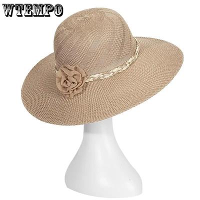 Dámské ležérní elegantní letní sluneční klobouky jednobarevné s květinou široký okraj venkovní cestovní plážové klobouky
