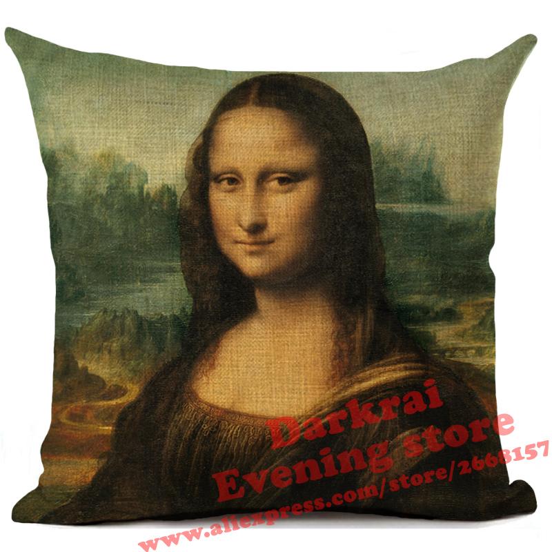Mona Lisa Smile Art Cushion Cover Renaissance Oil Painting Style Decor Living Room Sofa Throw Pillows Home Decoration Pillowcase
