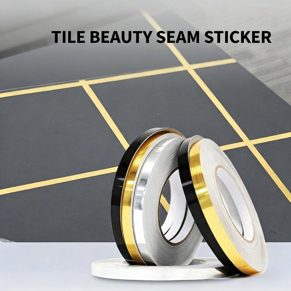 Self-Adhesive Tile Seam Sticker Waterproof Mildew Proof Floor Wall Decor Tape Gold Silver Black PET Gap Filler Strip for Kitchen Bathroom Bedroom