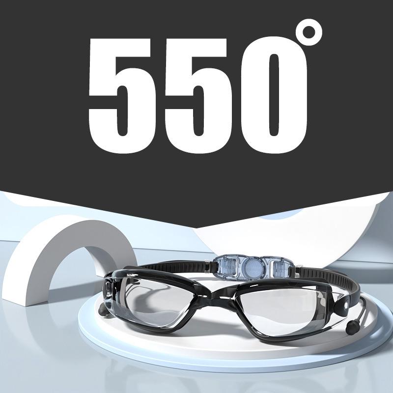 -1.5~-8.0 Adult Myopia Swimming Goggles Waterproof Anti-fog HD Transparent Electroplated Large Frame With Earplugs