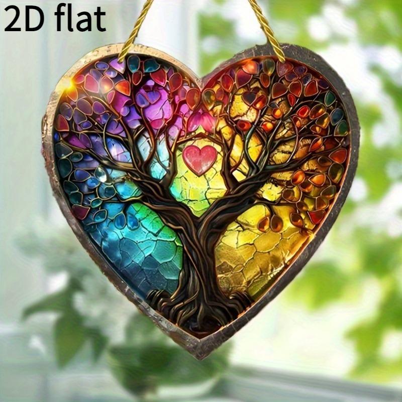 2D Flat Heart-Shaped Tree Acrylic Stained Glass Style Decoration Sign, Suitable for Wall Decoration, Porch, Room, Villa, Accents Home, Hallway, or Wor