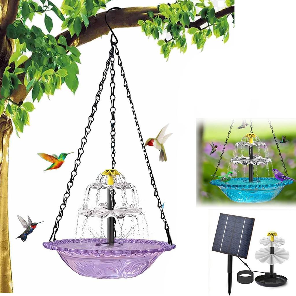 Hanging Solar-powered Bird Bath , Three-tiered Design, 9.84-inch Wide Bird Bath Tub, With Solar Water , Suitable For Outdoor Gardens, Backyards