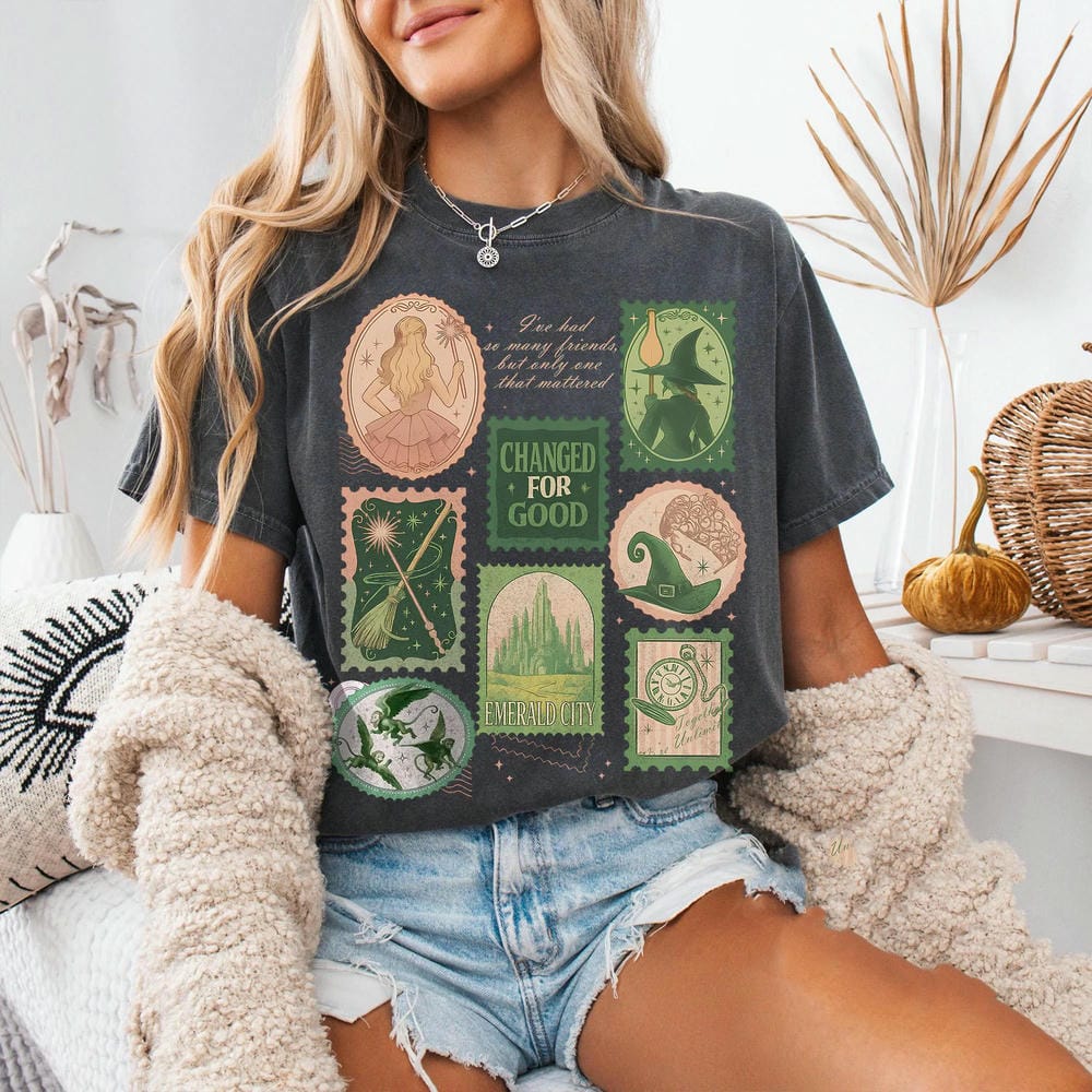 Vintage Wicked Changed for Good Stamps Shirt Wizard Movie Inspired Shirt Musical Fan Dark Acedemia Unisex Y2K Shirt Streetwear