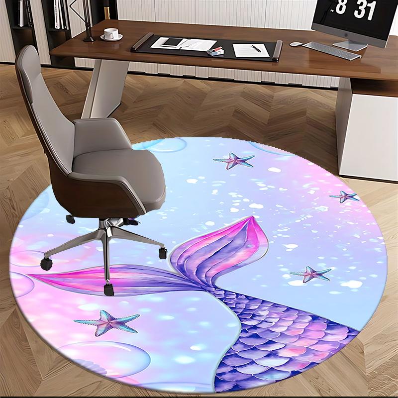 Mermaid Tail Chair Mat - Round Carpet for Home Decor, Office, Living Room