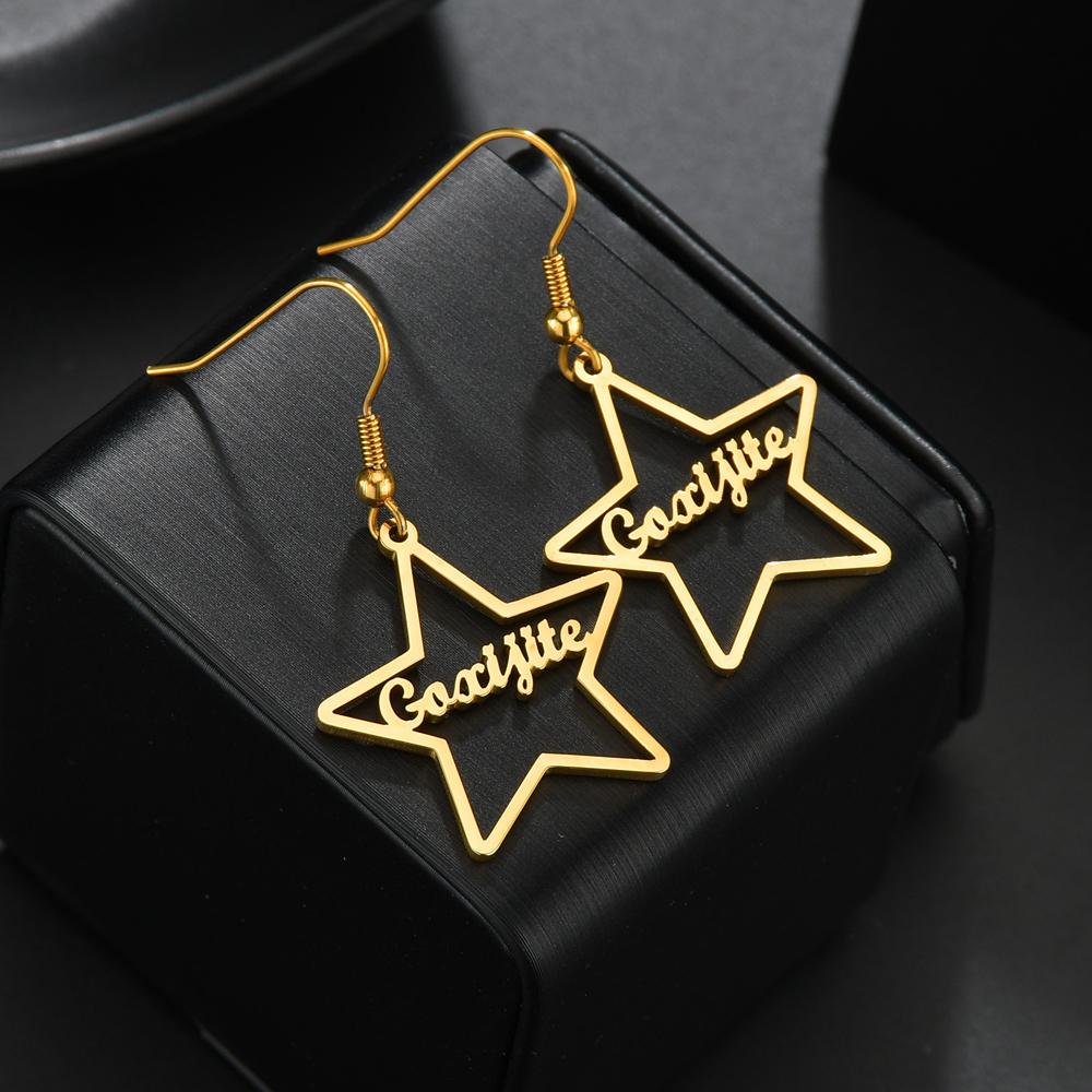 Atoztide Personalized Customized Round Star Name Earring Stainless Steel For Women Girl Fashion Eardrop Birthday Jewelry Gift