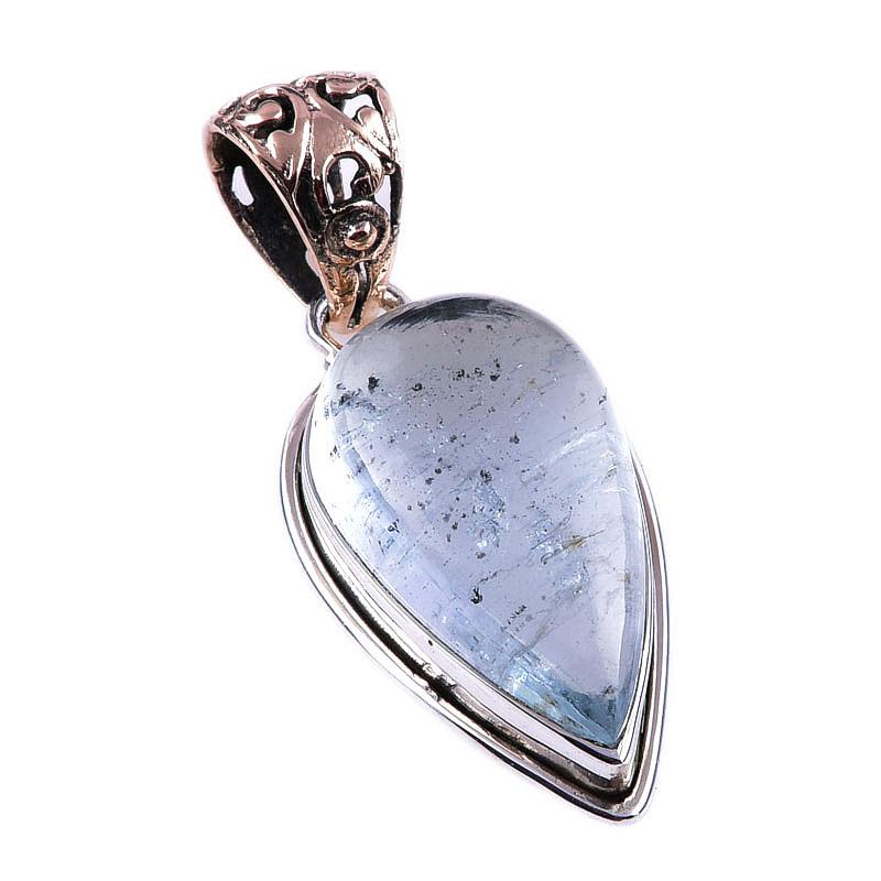Natural Aquamarine Gemstone 925 Solid Sterling Silver Jewelry Pendant 1.50" F2P47