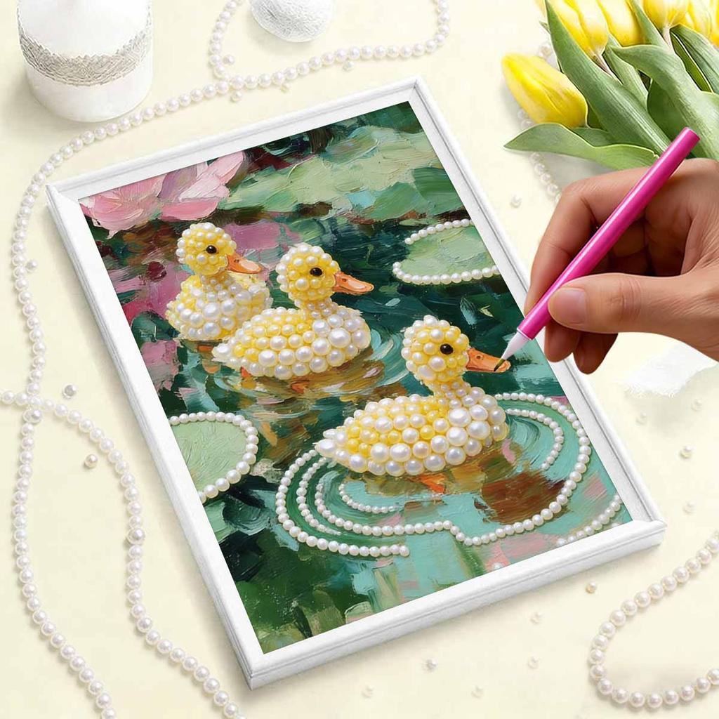 DIY Pearl Painting Set Duck Pattern Home Decoration Handmade Sticky Diamond Creative Canvas Pearl Art Painting Crafts Perfect Gift