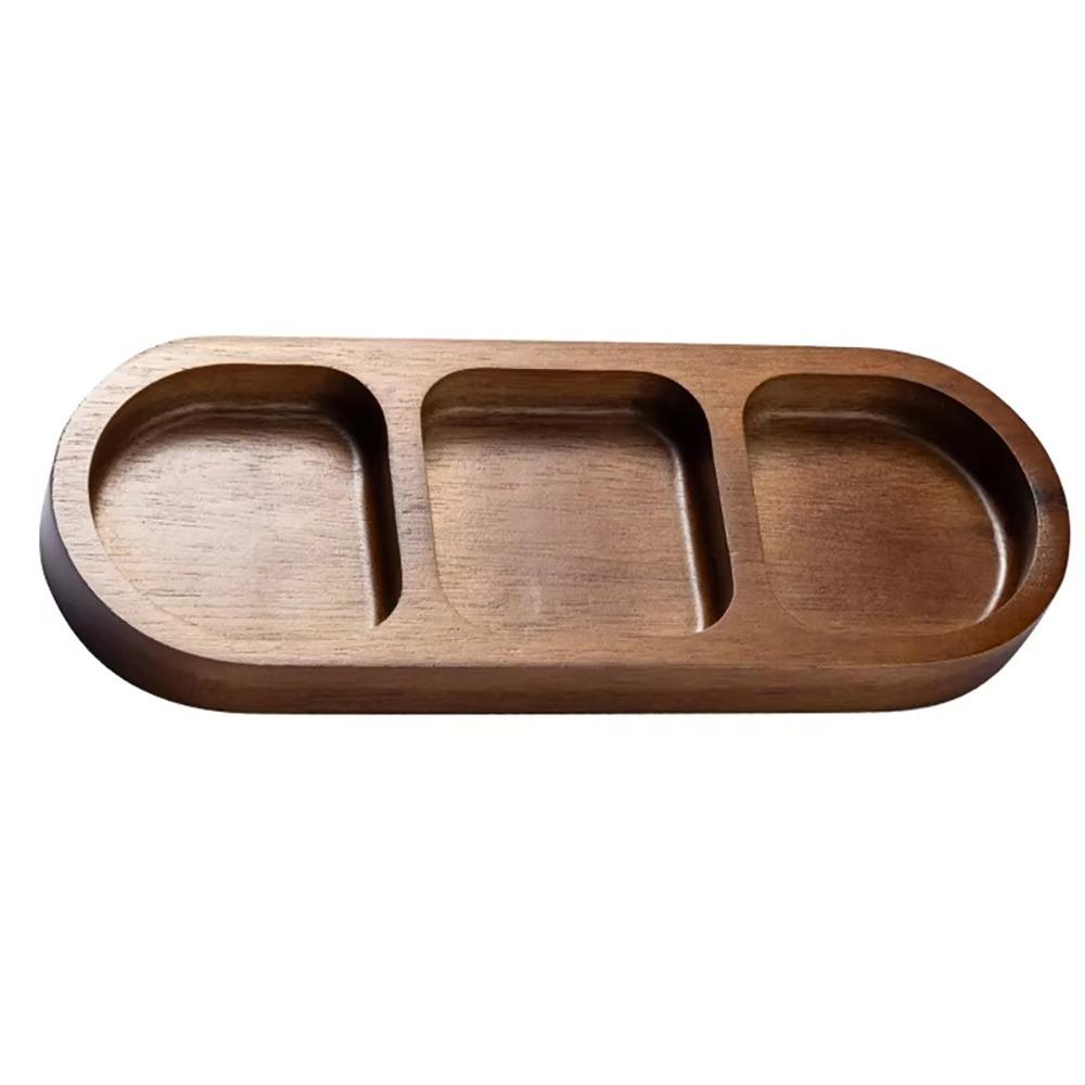 1Pcs Durable 2/3/4 Grids Solid Wood Tray Wooden Retro Seasoning Tray Food Plate Kitchen Dinner