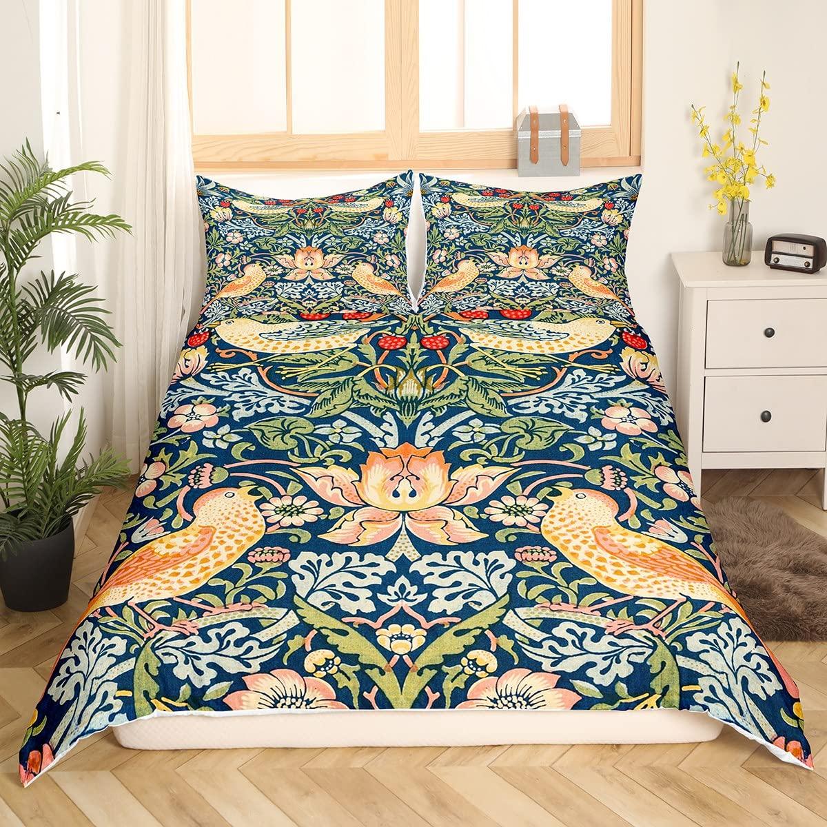 

Ethnic Bright Floral Duvet Cover Queen King Size Boho Botanical Bedding Set Geometric Abstract Quilt Cover Bedroom Decor 3 Pcs EU Single(135x200cm)
