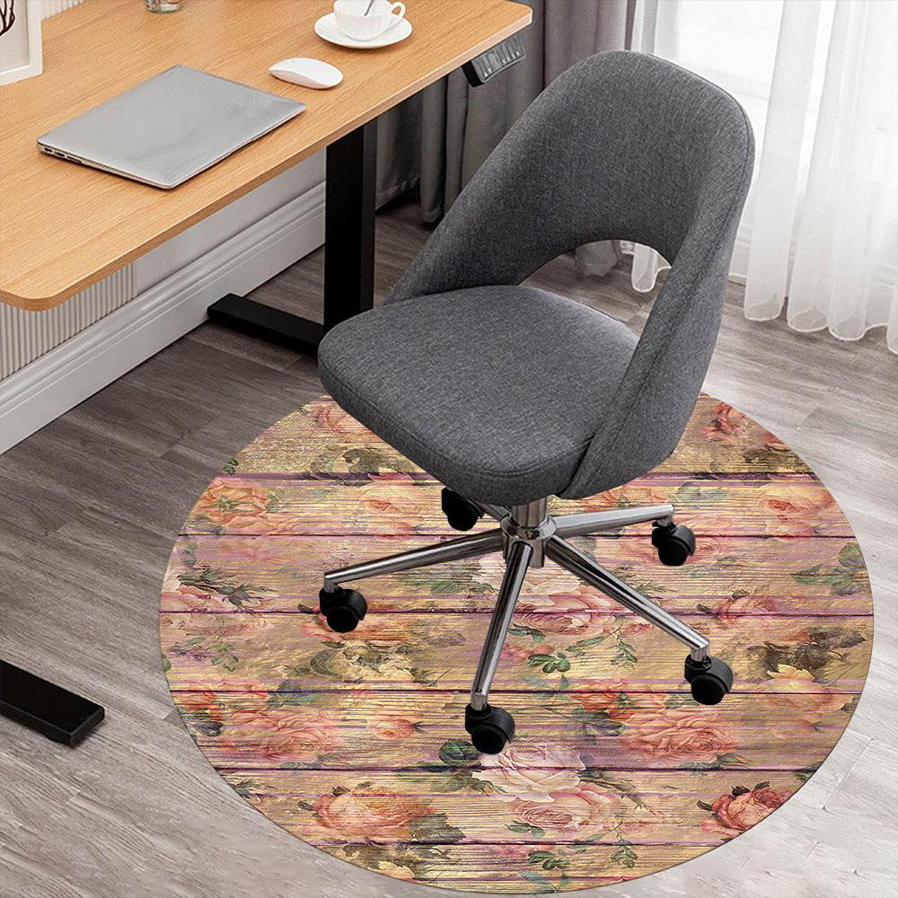 

1pc Floral Pattern Wood Texture Round Chair mat Area Rug - Non-Slip, Floor Mat for Office, Bedroom, and Indoor Decor -1002110 80cm by 80cm