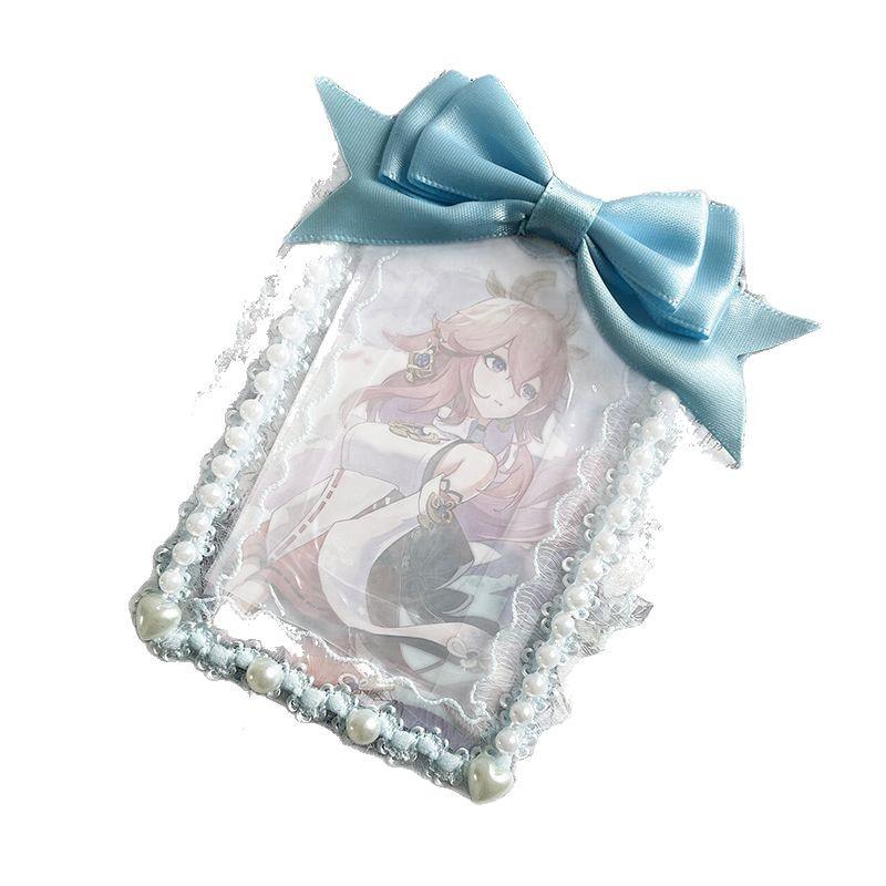 1 Pièce 3 Pouces Volant Kpop Porte-Présentation de Photocard Doux Mode Coréenne Nœud Housse de Protection pour Carte Photo Fournitures Étudiant Cadeau