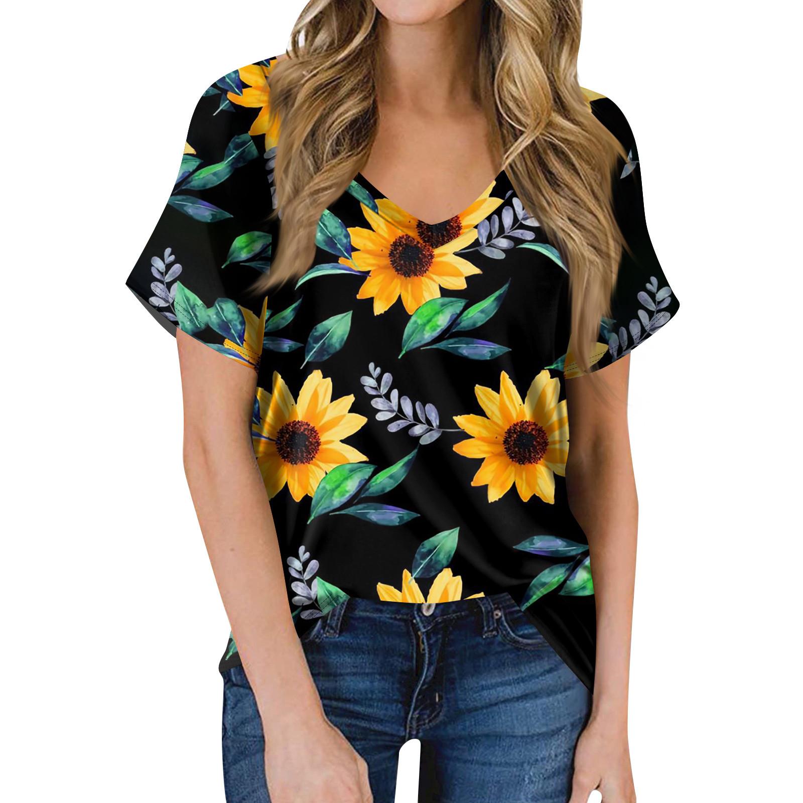 

Женская футболка с коротким рукавом и цветочным принтом подсолнечника, топ XL жёлтый