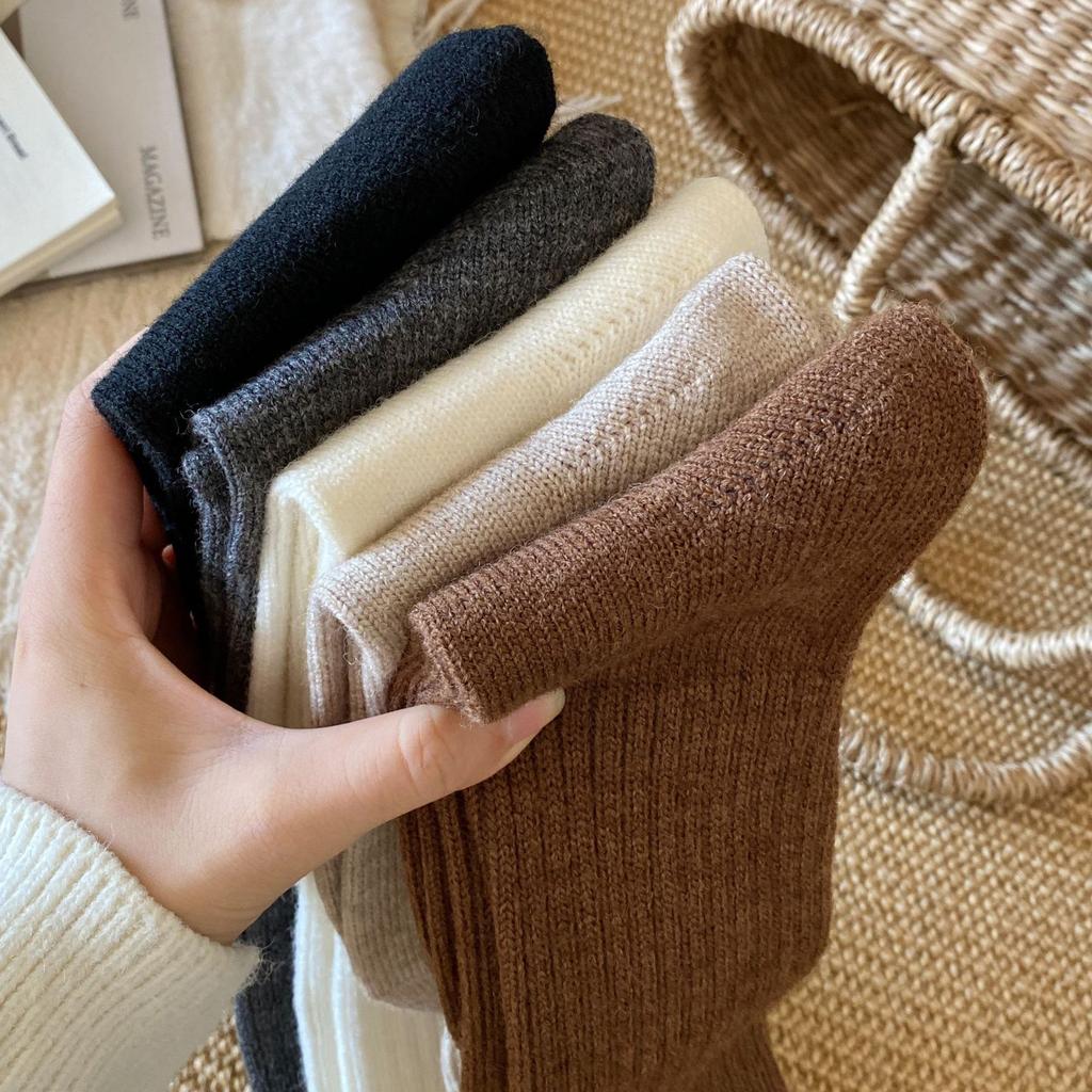 Female Autumn and Winter Warm Vertical Strip Thin Wool Calf Pile Socks