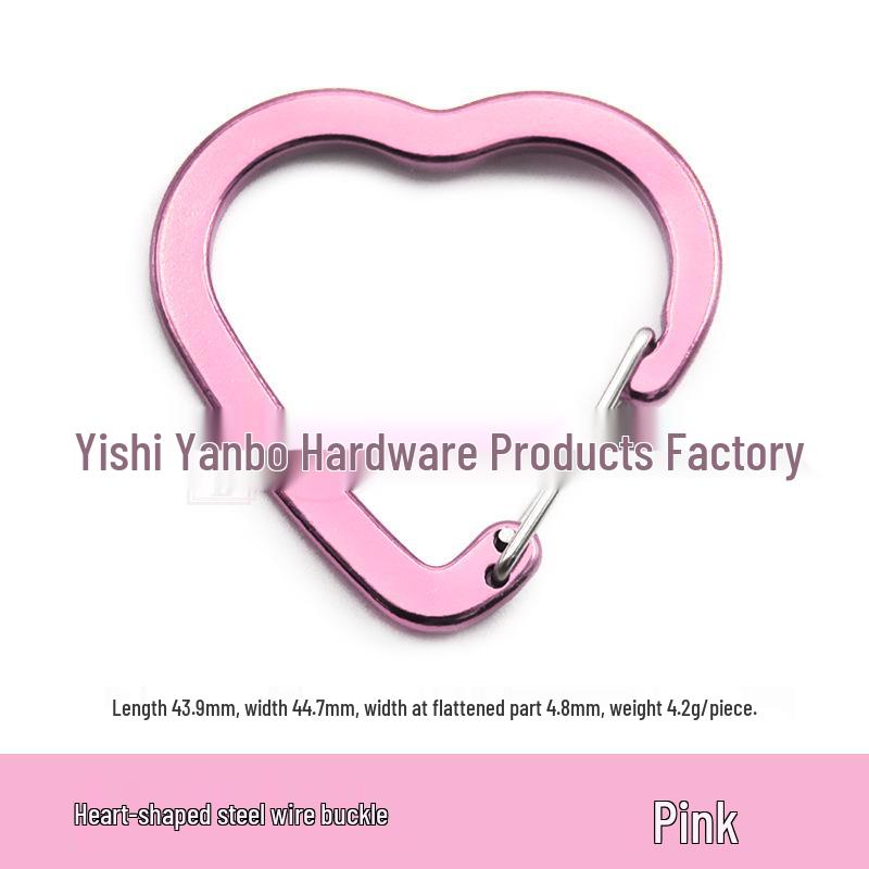 Heart-shaped Aluminum Carabiner Keychain with Steel Wire Hook and Multi-functional Buckle
