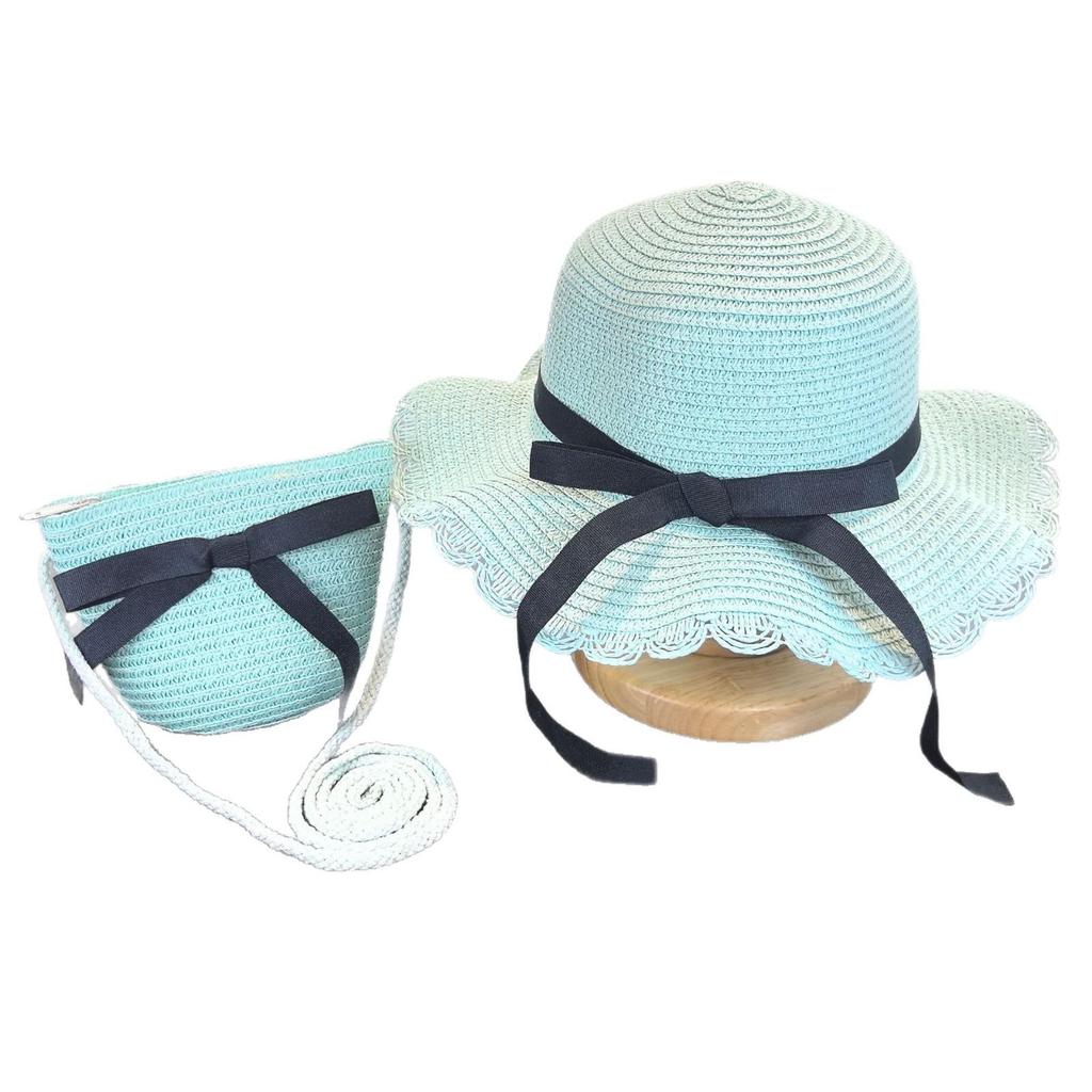 Letni słomkowy kapelusz typu bucket hat z ochroną przeciwsłoneczną dla dziewczynki, na plażę i podróż