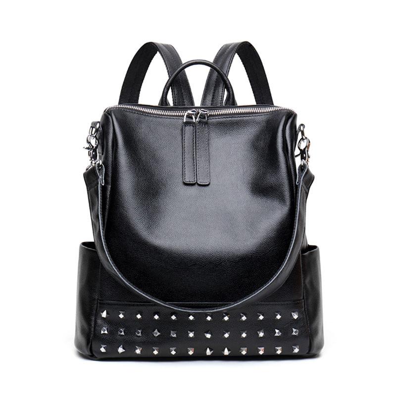 Backpack Women s Korean Version Trendy New Leather Women s Bag Personalized Rivet Cowhide Bag Versatile Backpack Backpack Backpack