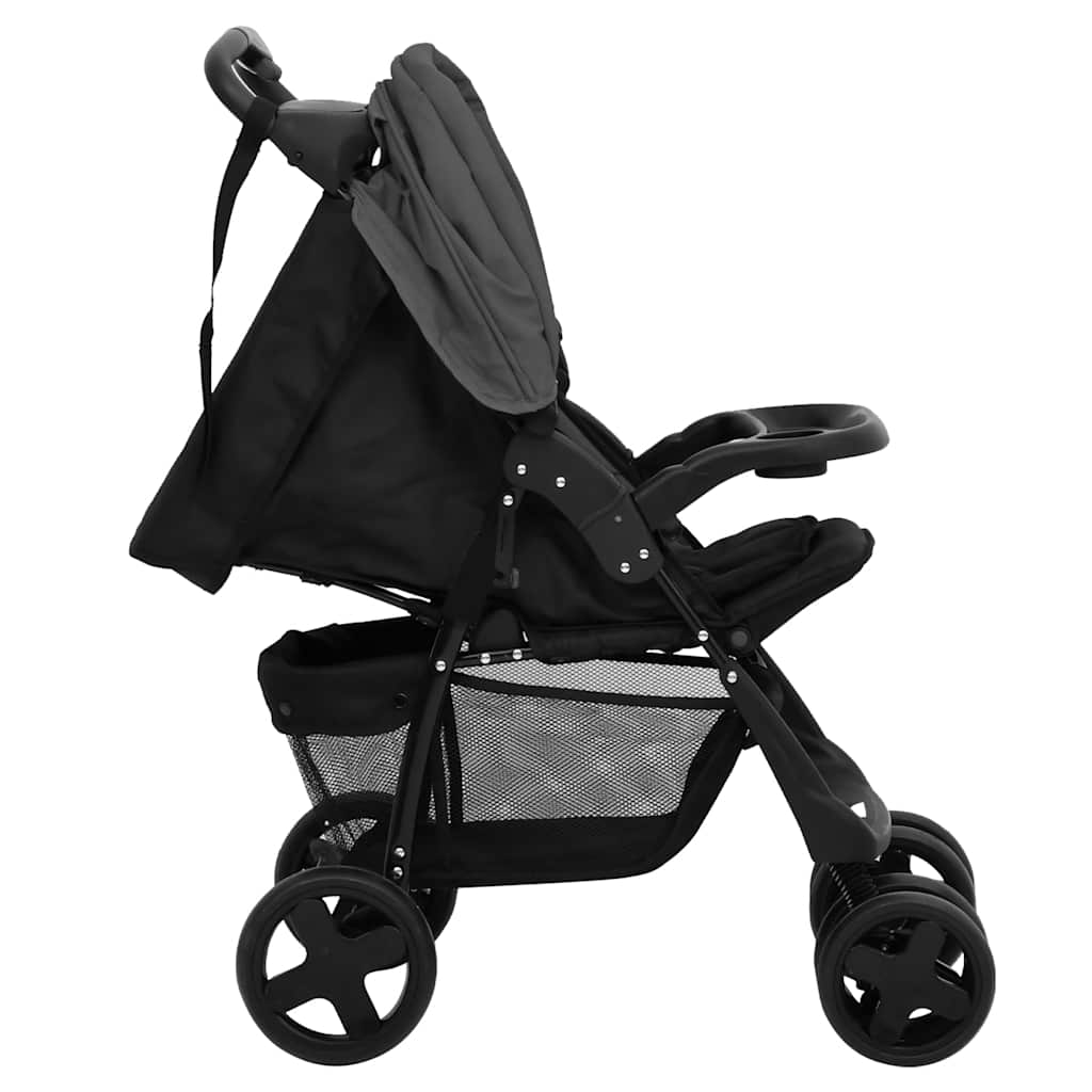3-in-1 Kinderwagen in Dunkelgrau und Schwarzem Stahl