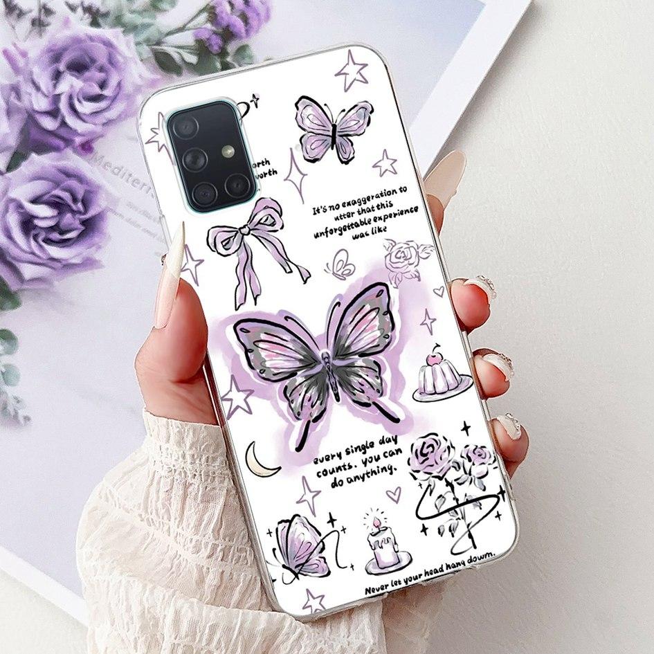 For Samsung Galaxy A71 Case SM-A715F Cover Fashion Butterfly Flower Soft Clear Silicone Phone Cover For Samsung A51 A 51 5G Capa
