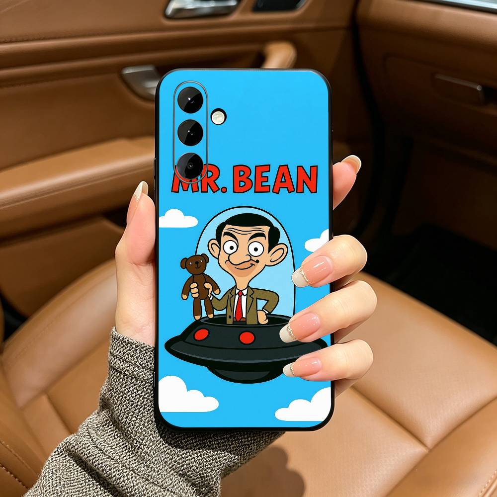 Cute Funny Mr B-Bean-es Black Soft Silicone Phone Case for Samsung Galaxy A73, A71, A72, A70, A53, A52, A51
