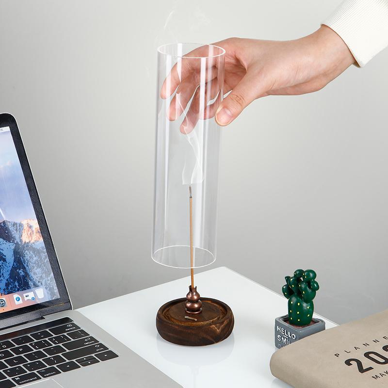Modern Incense Holder Anti-Ash Flying Incense Burner with Removable Acrylic Ash Catcher for Home Decor Yoga Meditation