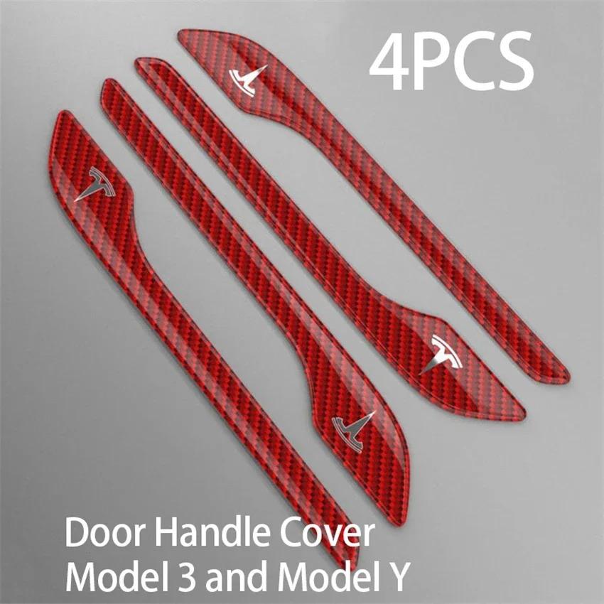 Carbon Fiber Door Handle Protector Cover for Tesla Model 3/Y, Anti-Scratch Sticker Decal, Metal Upgrade Exterior Accessories