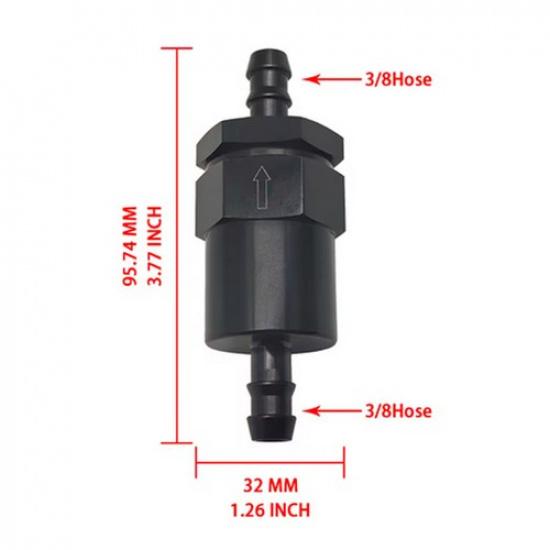 3/8" Inline Fuel Filter 30 Micron 6061-T6 Aluminum Black
