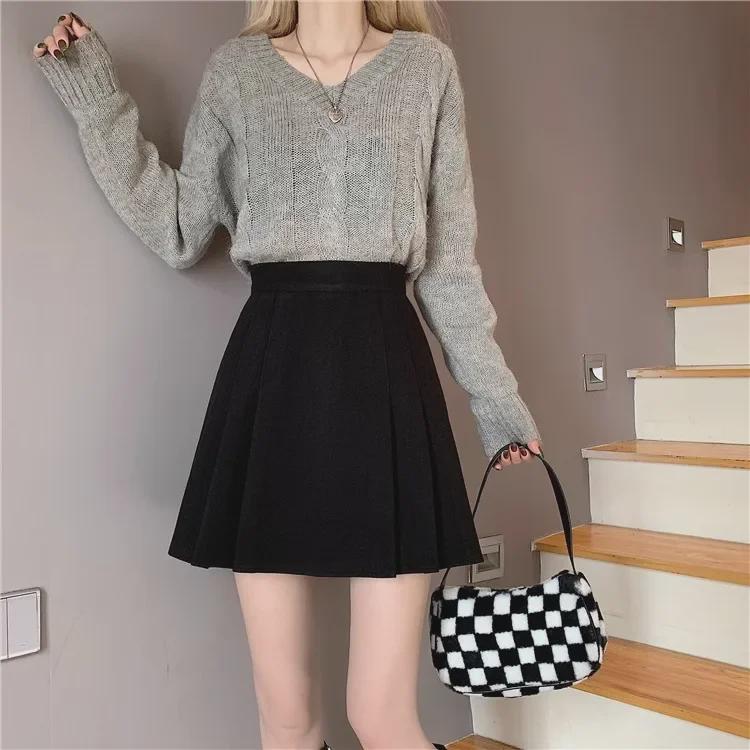 2024 Spring High-Waist Black Pleated A-Line Skirt - Celebrity Style for Plus Size Women