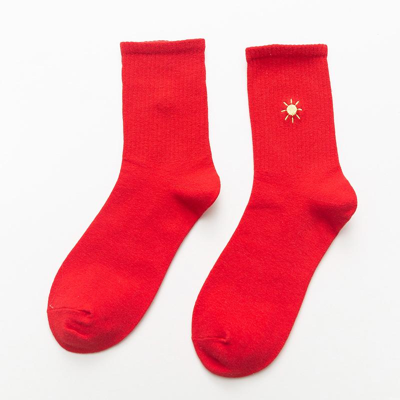 Popular Embroidery Cute Sun Cloud Moon Pattern Candy Color Socks Custom Women Girls Slouch Socks