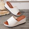 Zapatillas de Cuña de Cuero PU Blanco Mujer Talla Grande Moda Peep Toe Sandalias de Plataforma Mujer Verano 2025 Suela Gruesa Chanclas de Playa
