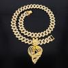 European and American Fashion Diamond-encrusted Hollow Peach Heart Alloy Pendant, Men and Women Cool Hip-hop Rap Cuban Necklace