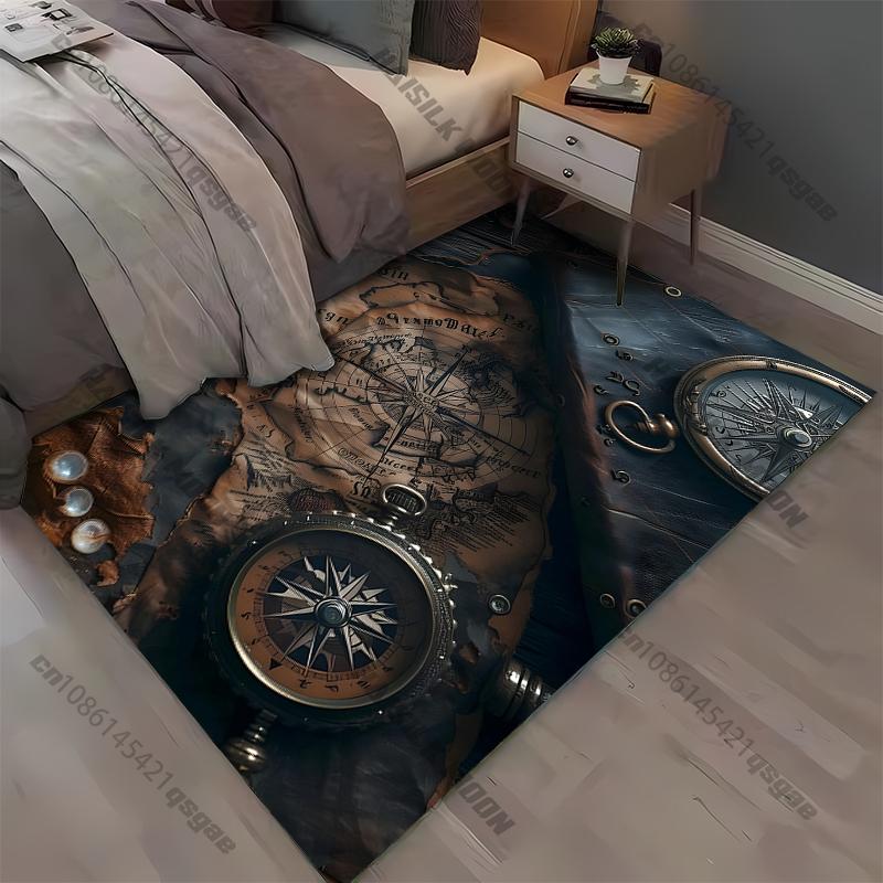 Vintage Nautical Chart Carpet for Living Room Game Rugs Soft Floor Cartoon Rugs Bathroom Rug Mat Yoga Mat Home Rugs for Bedroom