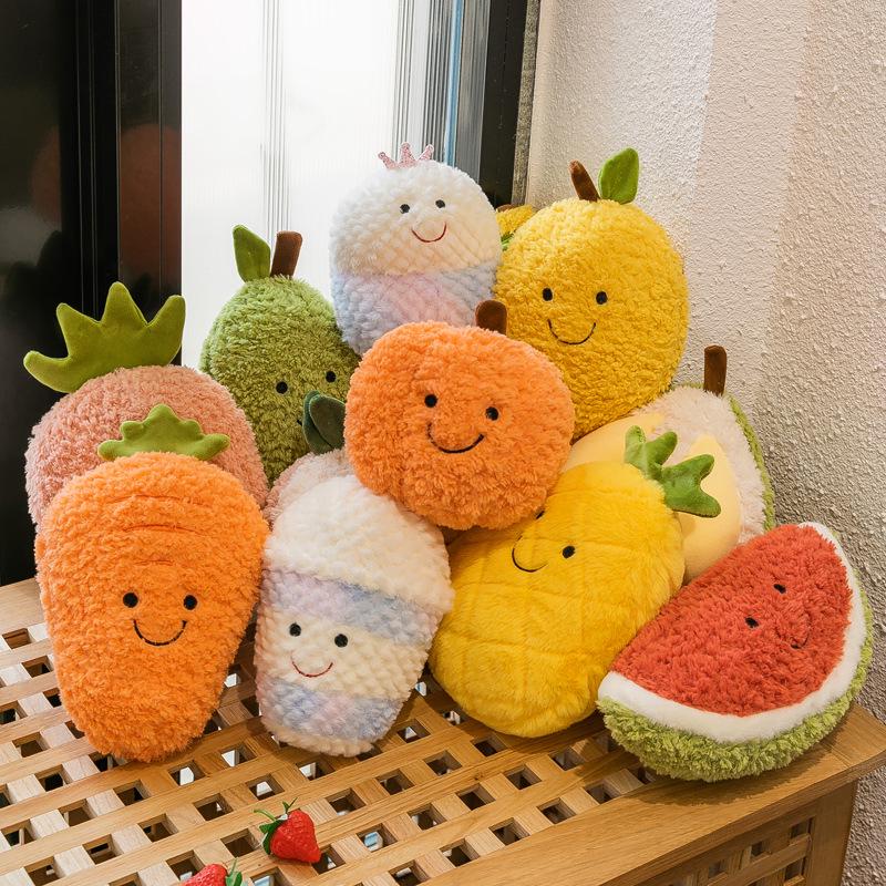 Fruit & Vegetable Plush Toy Set: Watermelon, Pineapple, Banana, Peach, Strawberry, Mango Cloth Dolls