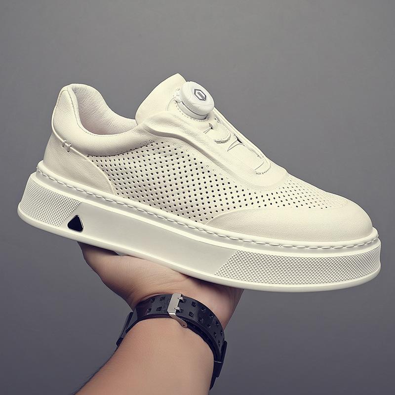 The First Layer Of Cowhide Men'S Mesh Breathable Sports And Leisure Board Shoes, New Leather Little White Shoes, One Pedal Men'S Shoes Trendy Shoes