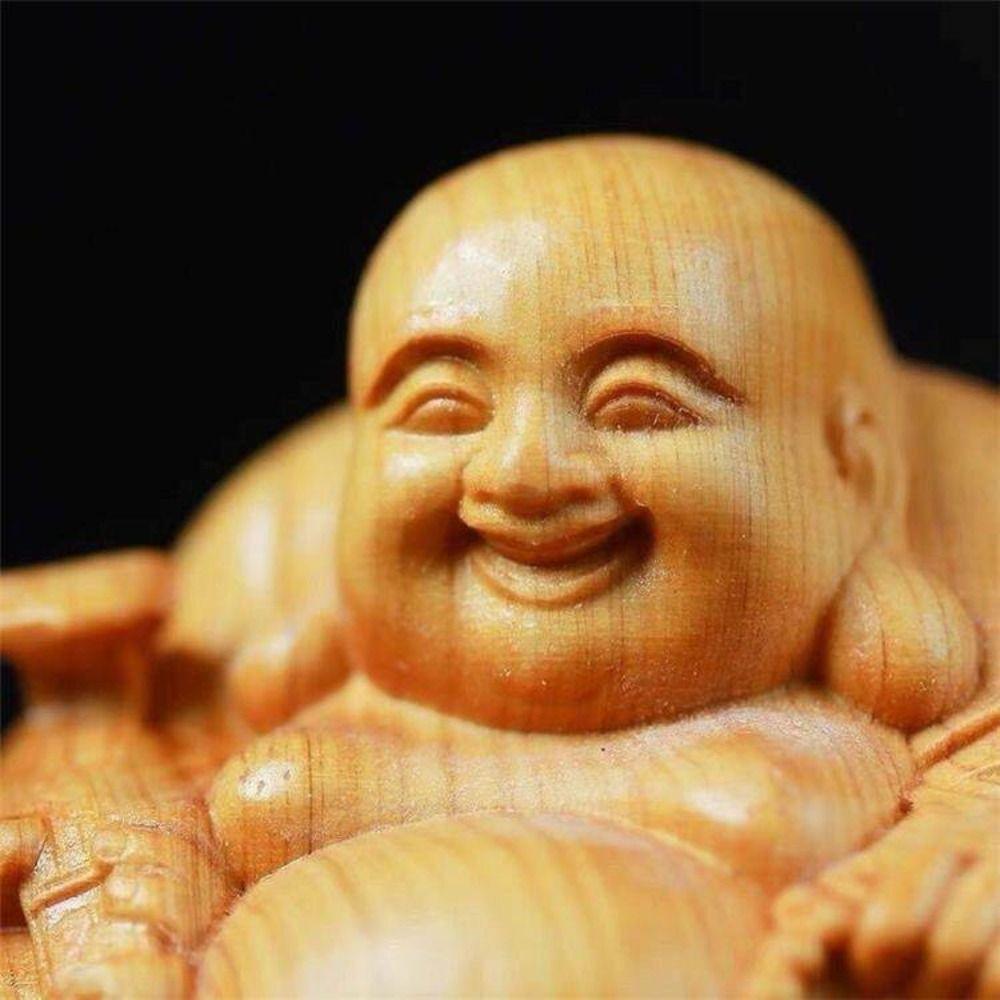 Estatua Mini Buda Riendo Tradicional Feng Shui Riqueza Escultura Buda de Madera Adorno Mini Buda Sonriente