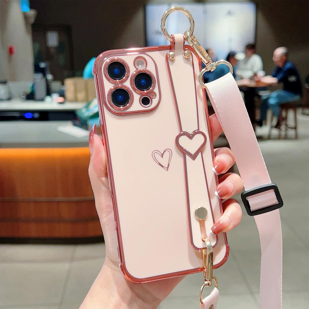Für IPhone 16E Beschichtete Liebe Armband Ständer Handyhülle für Apple 15 ProMax Band 14 Schutzhülle